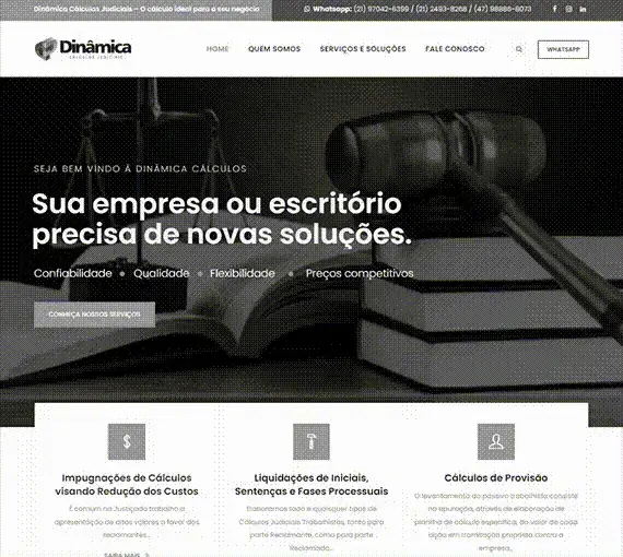 Site institucional desenvolvido para a Dinâmica Cálculos Judiciais